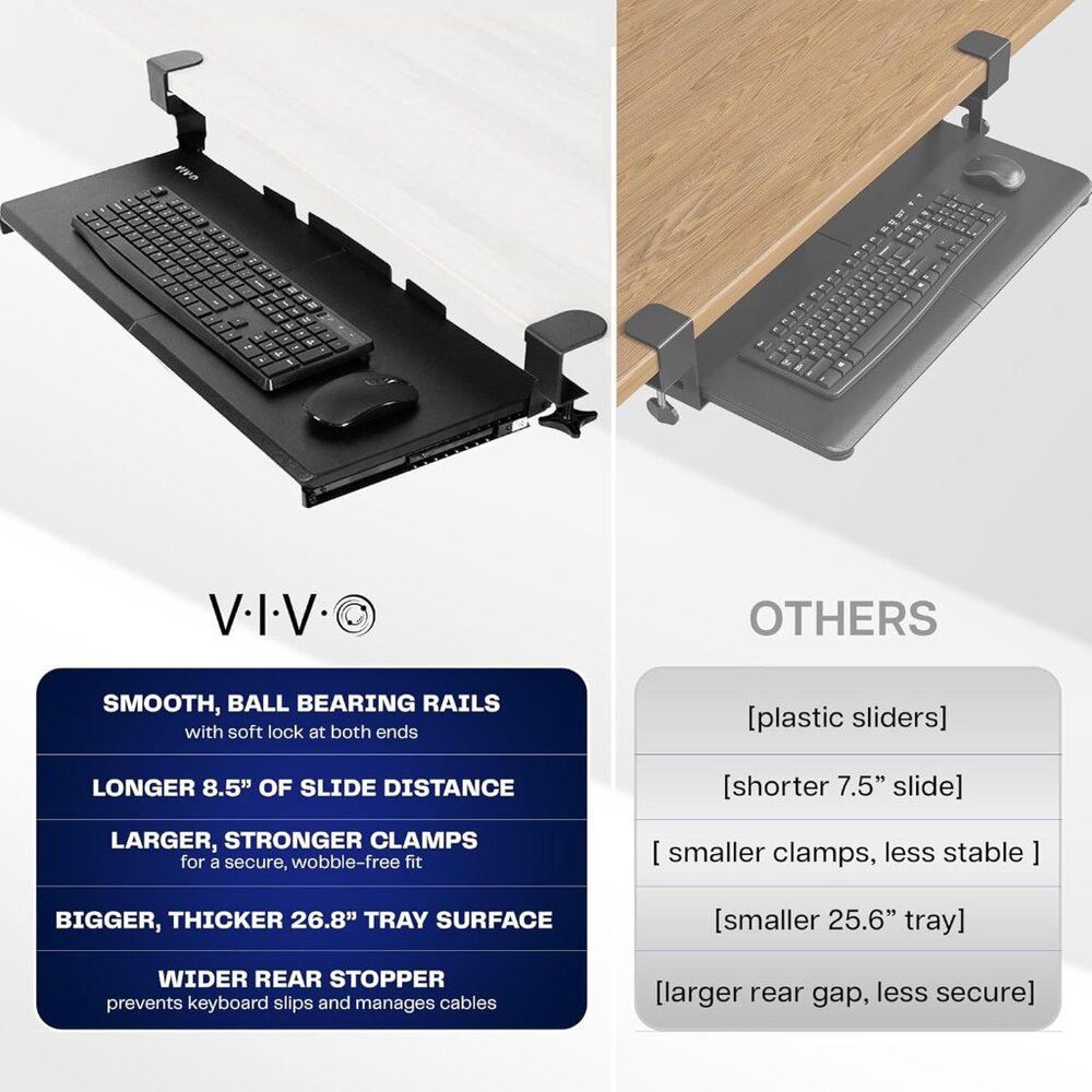 Large Keyboard Tray Under Desk Pull Out with Extra Sturdy C Clamp Mount System, - Picture 4 of 9